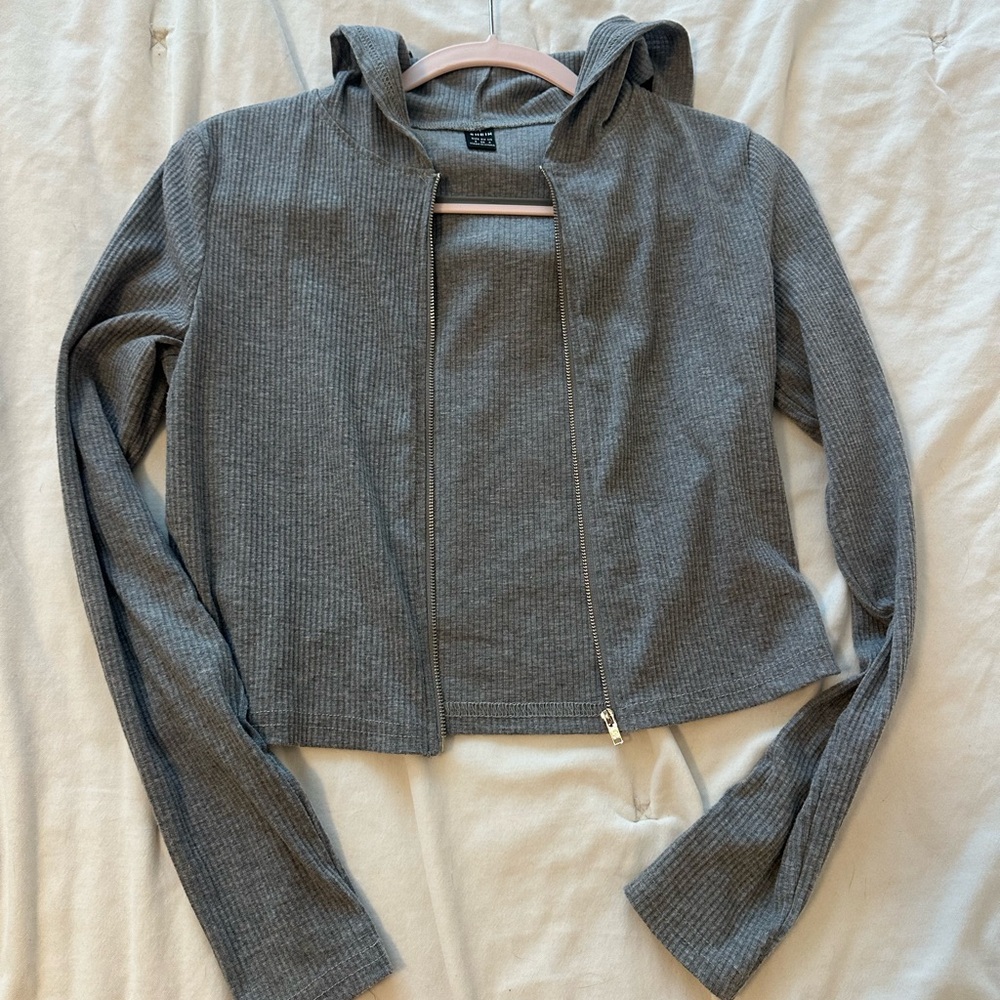 SHEIN Gray Ribbed Teddy Jacket